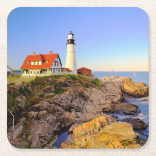 Lighthouses Rockport Lighthouse Maine Square Paper Coaster