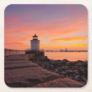 Lighthouses South Portland, Maine Square Paper Coaster