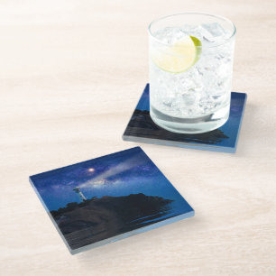 Lighthouses   Starry Night Lighthouse Glass Coaster