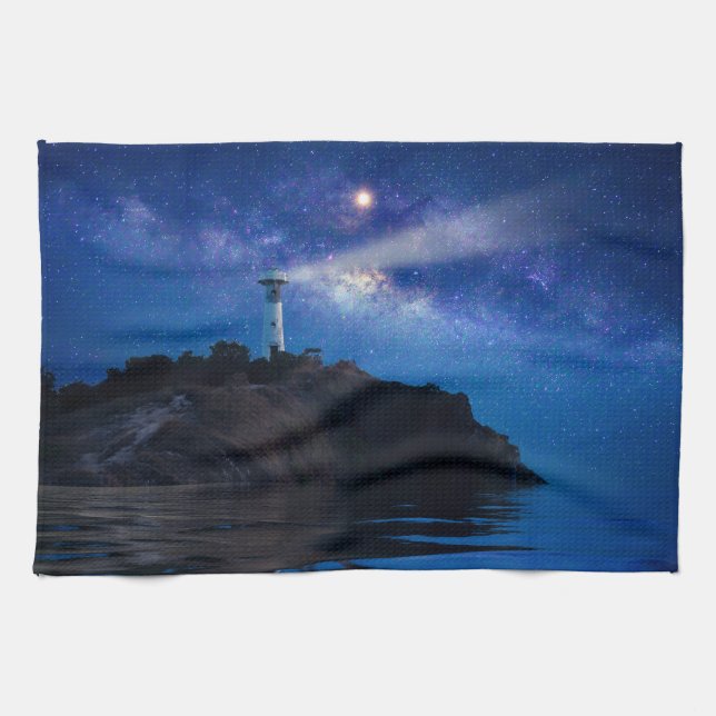 Lighthouses | Starry Night Lighthouse Tea Towel (Horizontal)