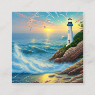 Lighthouses, with Their Iconic Towers and Beaming Square Business Card