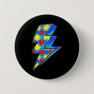 Lighting Bolt Puzzle Autism Awareness Day Support 6 Cm Round Badge