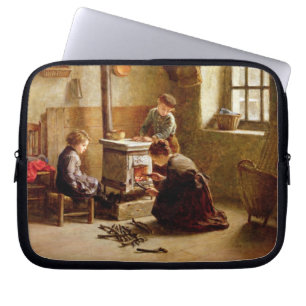 Lighting the Stove, 1886 (oil on panel) Laptop Sleeve