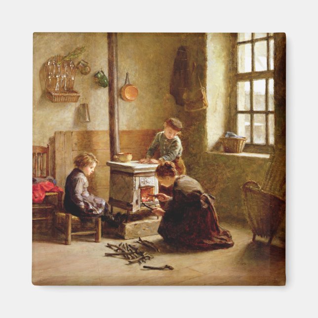 Lighting the Stove, 1886 (oil on panel) Magnet (Front)