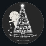 Lighting the Tree Classic Round Sticker<br><div class="desc">Little Boy is seen adding lights to a scripture written in the shape of a Christmas tree. The scripture is from John 12:46 and reminds us that God sent His son to be the light of the world to save us from the darkness. What a great Christmas message chosen by...</div>