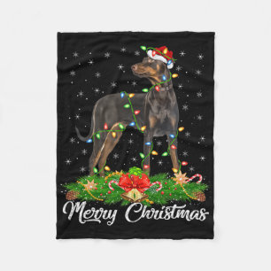 Lighting Xmas Matching Santa Hat Doberman Pinscher Fleece Blanket
