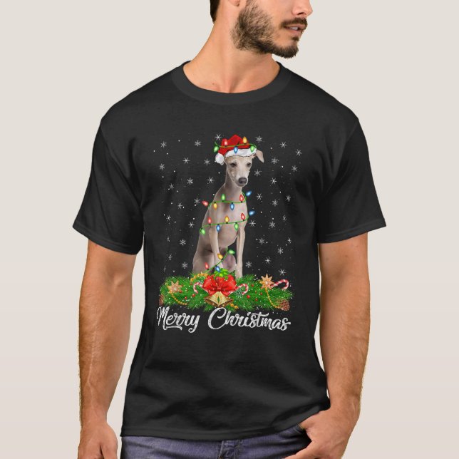 Lighting Xmas Matching Santa Hat Italian Greyhound T-Shirt (Front)