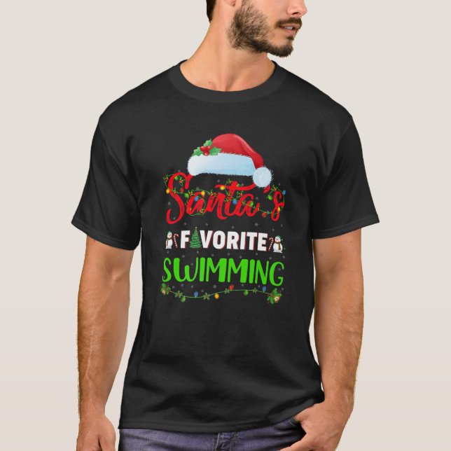 Lighting Xmas Santa's Favourite Swimming Christmas T-Shirt (Front)