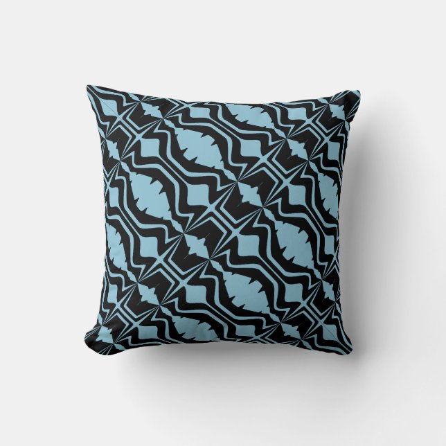 Lightl Blue Diagonal Small Sound Waves on Black Cushion (Front)
