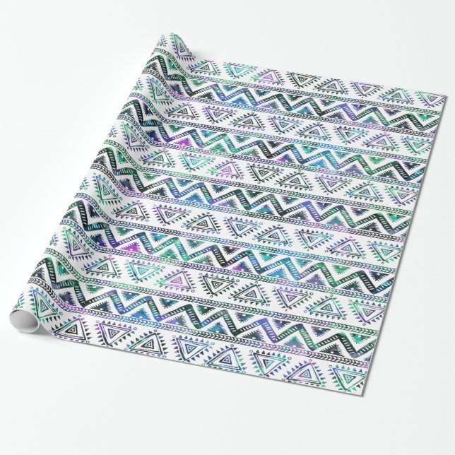 Lightly Coloured Tribal geometric Pattern Wrapping Paper (Unrolled)