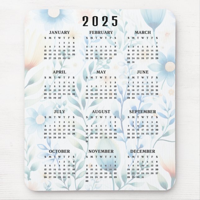 Lightly Floral Design 2025 Calendar Mousepad  (Front)