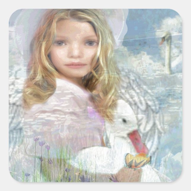 Lightness - Angel Feeding a Duck by a Pond Square Sticker (Front)