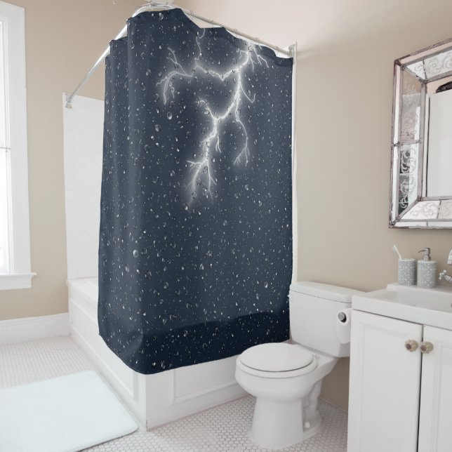 Lightning and Raindrops Shower Curtain (In Situ)