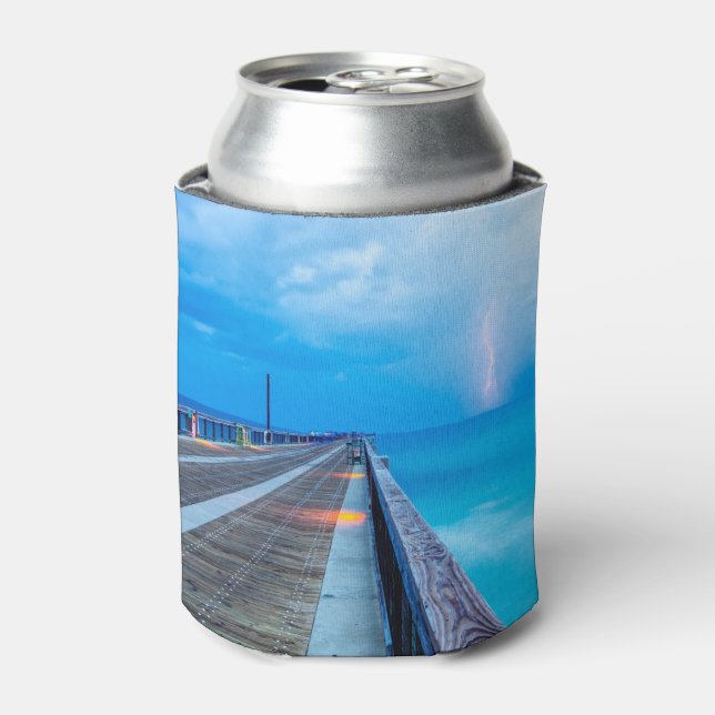 Lightning At Navarre Beach Pier Can Cooler (Can Front)