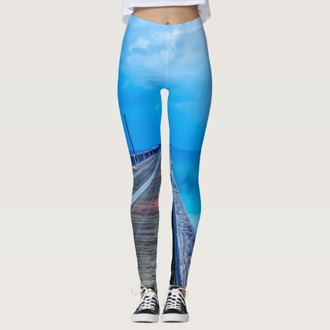 Lightning At Navarre Beach Pier Leggings (Front)