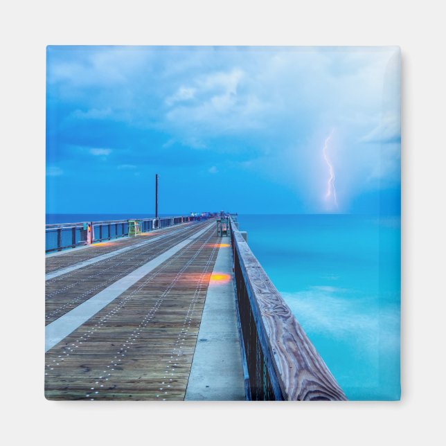 Lightning At Navarre Beach Pier Magnet (Front)