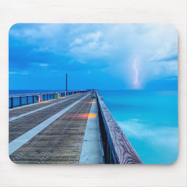 Lightning At Navarre Beach Pier Mouse Pad (Front)