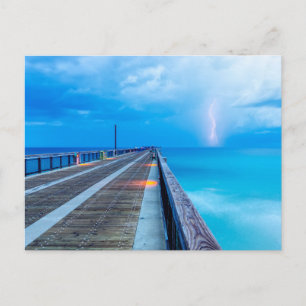 Lightning At Navarre Beach Pier Postcard