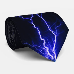 Lightning Bolt Flashy Blue Black Novelty Neck Tie