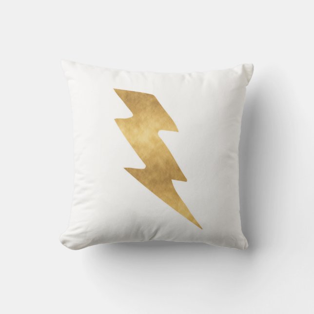 Lightning Bolt in Metallic Gold Cushion (Front)