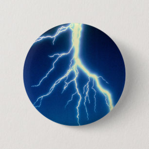 Lightning bolt over blue background 6 cm round badge