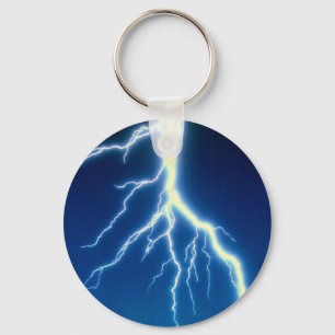 Lightning bolt over blue background key ring