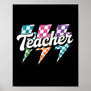 Lightning Bolt Teacher Back To School Chequered Re Poster