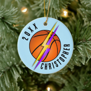 Lightning Bolts Basketball Christmas Ceramic Ornament