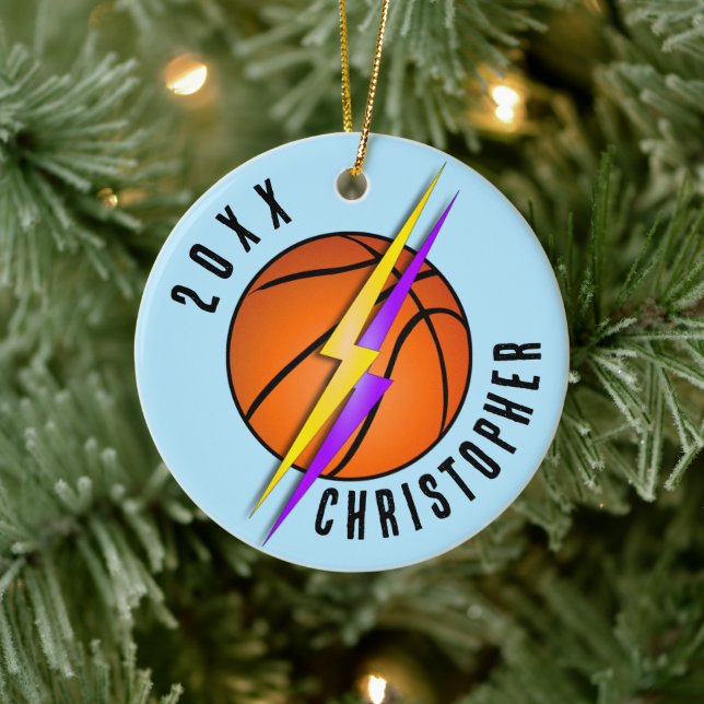 Lightning Bolts Basketball Christmas Ceramic Ornament (Tree)