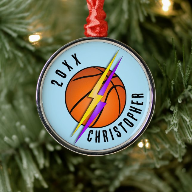 Lightning Bolts Basketball Christmas Metal Ornament (Tree)