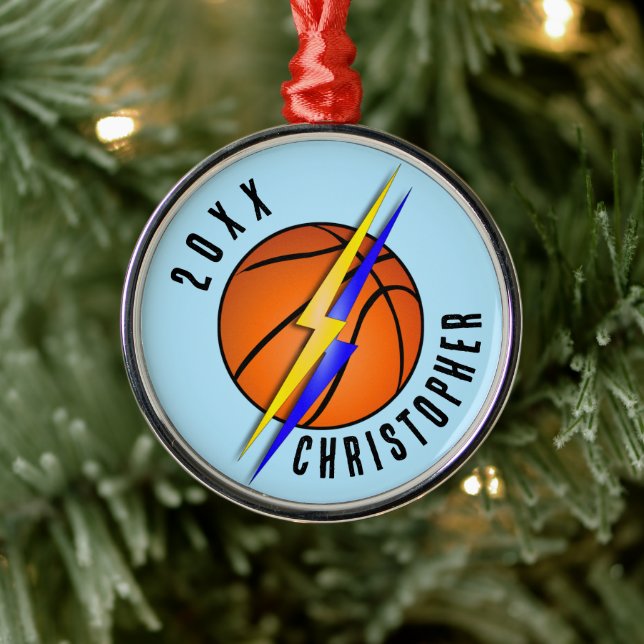 Lightning Bolts Basketball Christmas Metal Ornament (Tree)