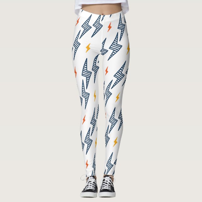 Lightning Bolts Doodle Seamless Flash Leggings (Front)