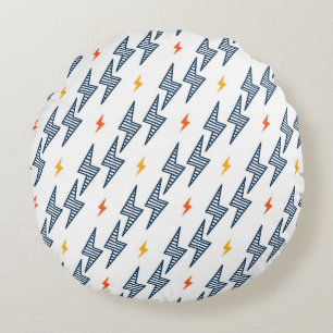 Lightning Bolts Doodle Seamless Flash Round Cushion
