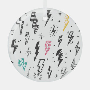 Lightning bolts, hand-drawn doodle set. glass tree decoration