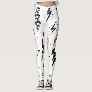 Lightning bolts, hand-drawn doodle set. leggings