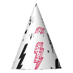 Lightning bolts, hand-drawn doodle set. party hat