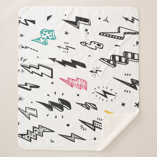 Lightning bolts, hand-drawn doodle set. sherpa blanket (Front)