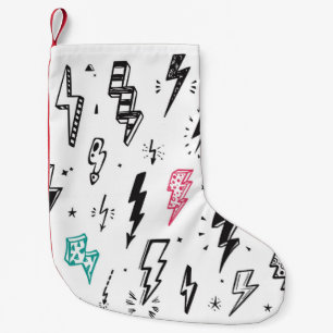 Lightning bolts, hand-drawn doodle set. small christmas stocking