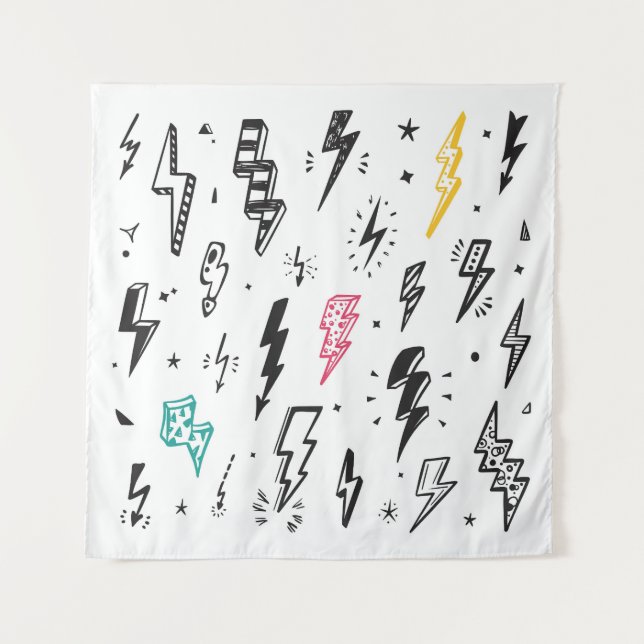 Lightning bolts, hand-drawn doodle set. tapestry (Front)