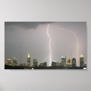 Lightning bolts hitting Atlanta skyscrapers Poster