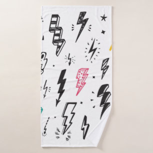 Lightning Bolts vintage Set. Hand Drawn Doodle Lig Bath Towel