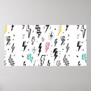 Lightning Bolts vintage Set. Hand Drawn Doodle Lig Poster