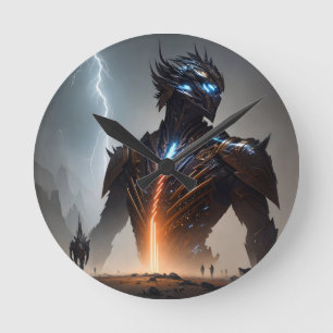 Lightning Cyborg Warrior Round Clock