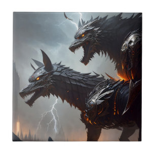 Lightning Cyborg Wolves Ceramic Tile
