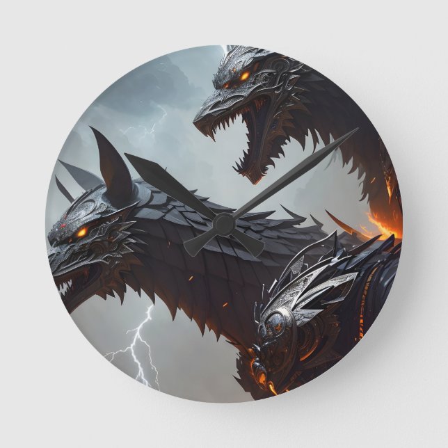 Lightning Cyborg Wolves Round Clock (Front)