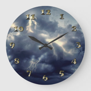 Lightning Flashes During Thunderstorm Large Clock