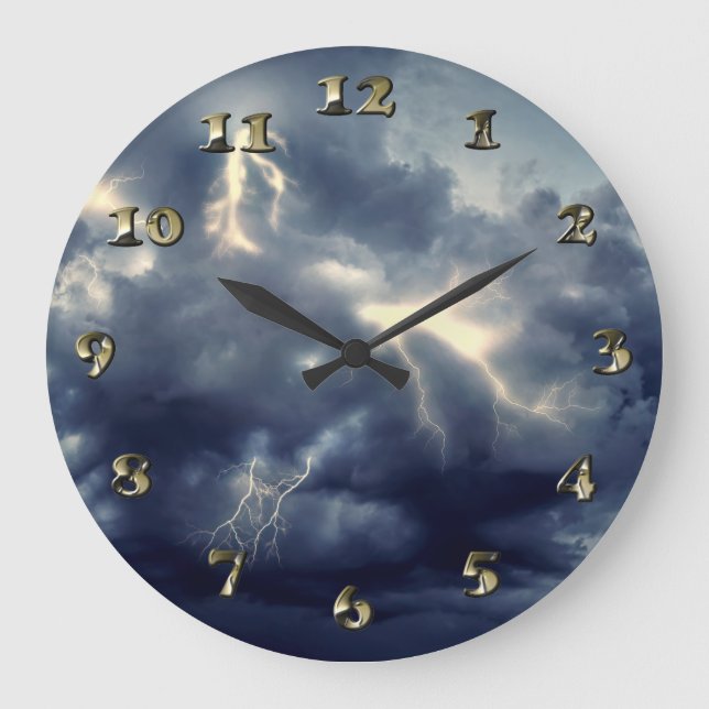 Lightning Flashes During Thunderstorm Large Clock (Front)