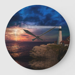 lightning in a lighthouse. large clock