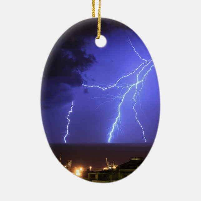 Lightning in Genoa, Italy Ceramic Ornament (Back)