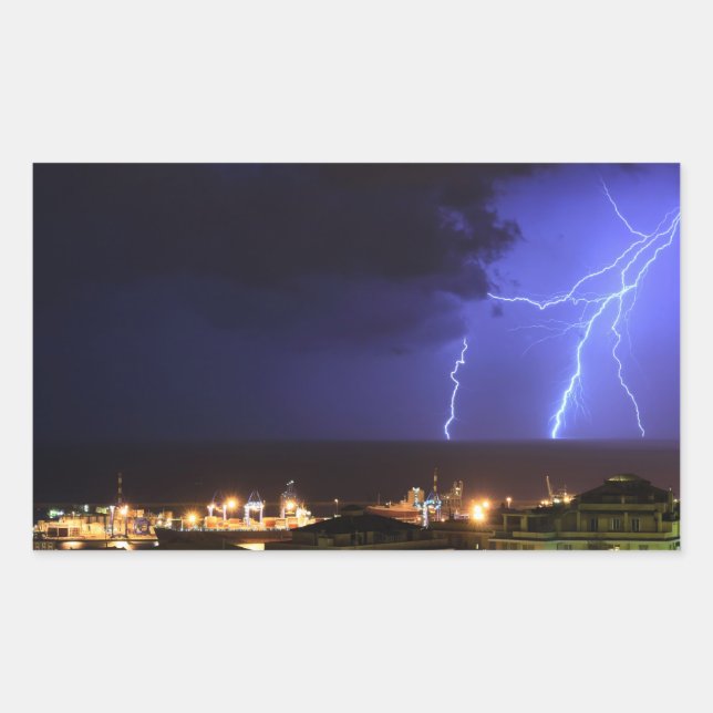 Lightning in Genoa, Italy Rectangular Sticker (Front)